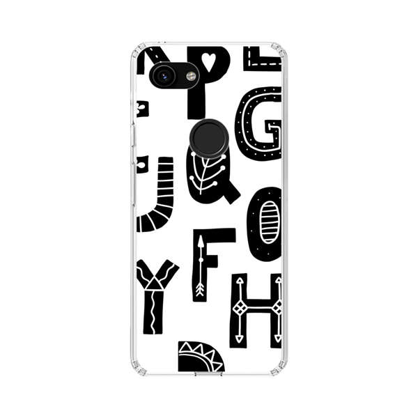 Black and White Hand-Drawn Alphabet Letters Pattern Google Pixel 3a Case