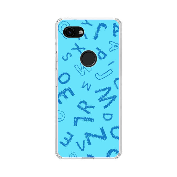 Blue background with random sketched alphabet letters Google Pixel 3a Case