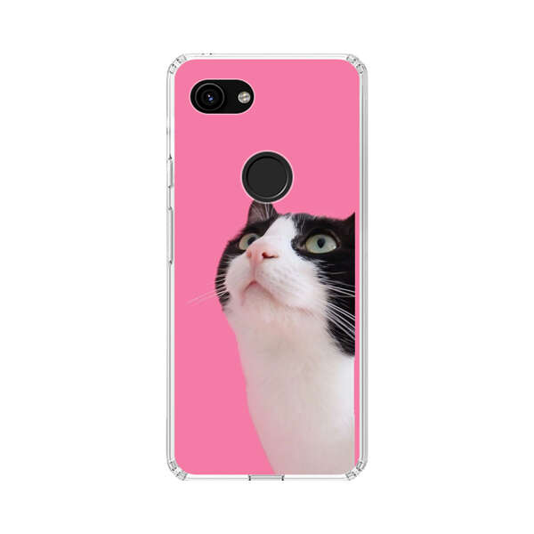 Curious Black and White Cat on Pink Background Google Pixel 3a Case