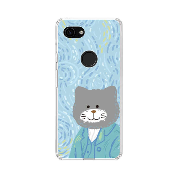 Whimsical Gray Cat with Starry Night Background Google Pixel 3a Case