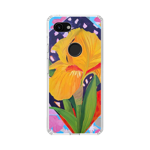 Yellow Iris Flower with Colorful Patchwork Background Google Pixel 3a Case