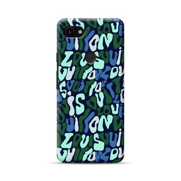 Abstract Layered Text Pattern in Blue and Green Google Pixel 3a Hard Case