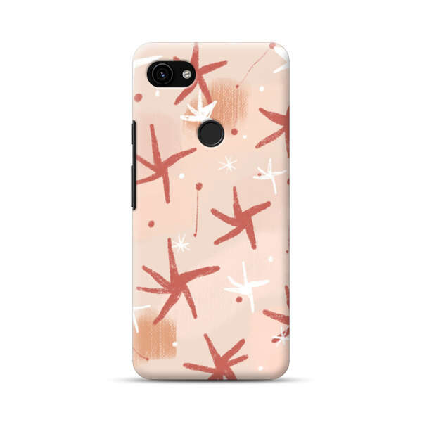 Abstract Star Pattern Red and White on Beige Background Google Pixel 3a Hard Case