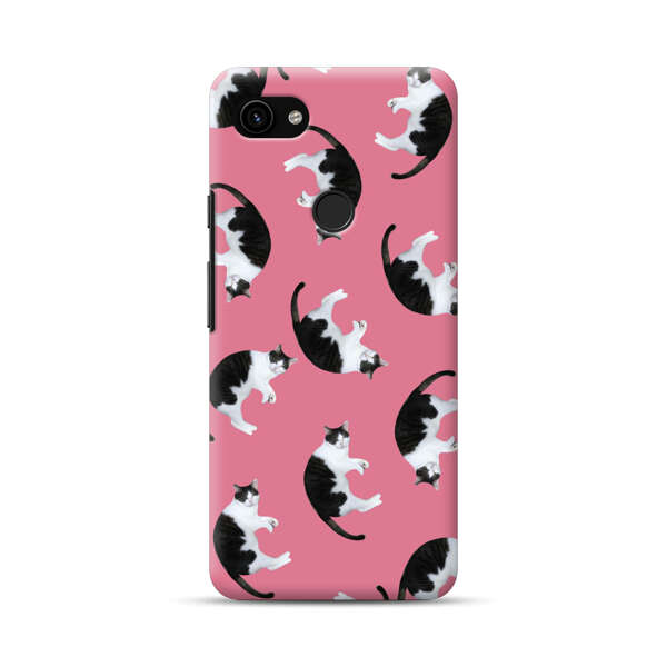 Black and White Cats Pattern on Pink Background Google Pixel 3a Hard Case