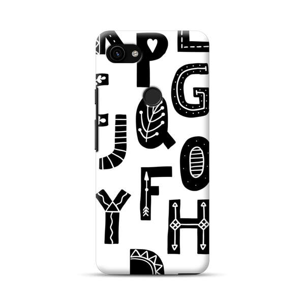 Black and White Hand-Drawn Alphabet Letters Pattern Google Pixel 3a Hard Case
