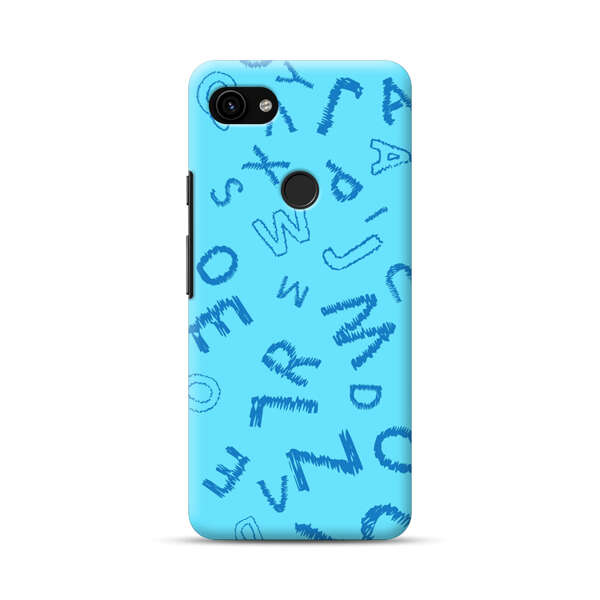 Blue background with random sketched alphabet letters Google Pixel 3a Hard Case