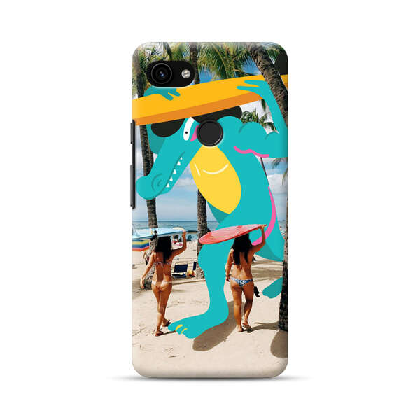 Cartoon Alligator Carrying Surfboards on Beach Google Pixel 3a Hard Case