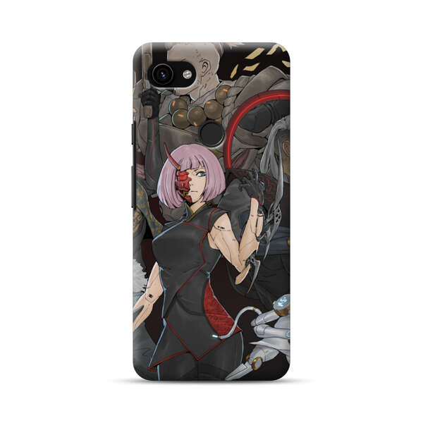 Futuristic Cyberpunk Warriors and Robotic Cat in Dynamic Pose Google Pixel 3a Hard Case