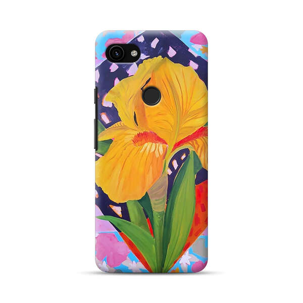 Yellow Iris Flower with Colorful Patchwork Background Google Pixel 3a Hard Case
