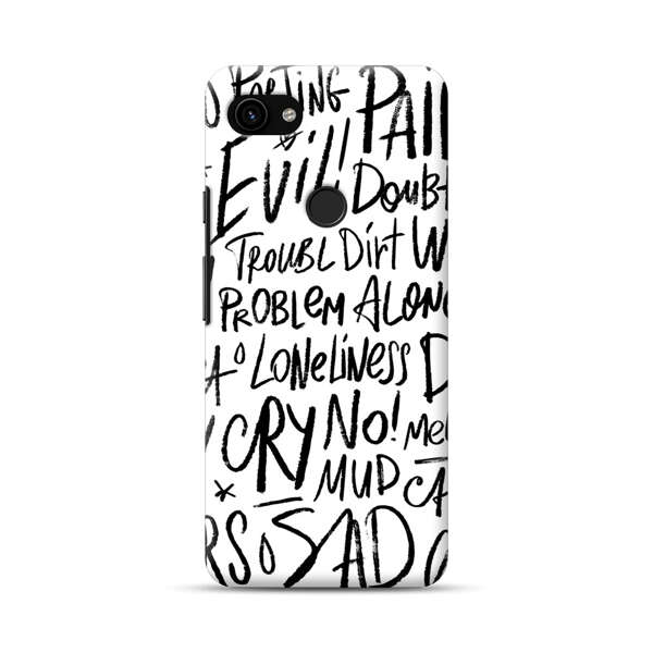 Black and White Negative Words Pattern Google Pixel 3a XL Hard Case