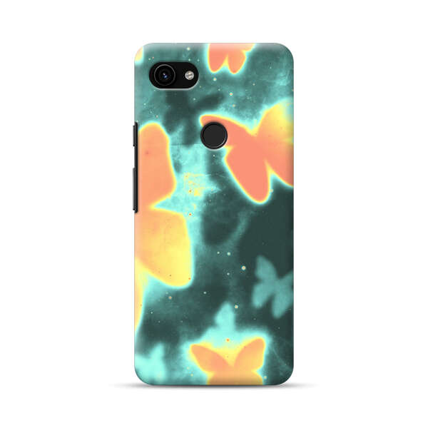 Bright Glowing Orange Butterflies Blue Background Google Pixel 3a XL Hard Case
