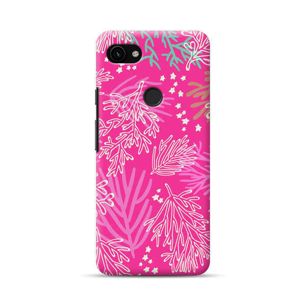 Bright Pink Tropical Leaf Pattern Google Pixel 3a XL Hard Case