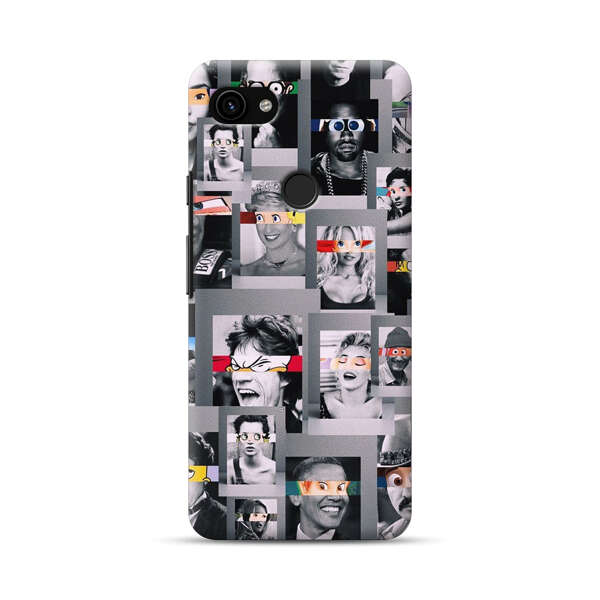 Creative Collage of Iconic Black and White Portraits with Cartoon Eyes Google Pixel 3a XL Hard Case