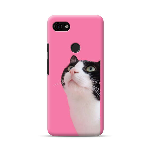 Curious Black and White Cat on Pink Background Google Pixel 3a XL Hard Case