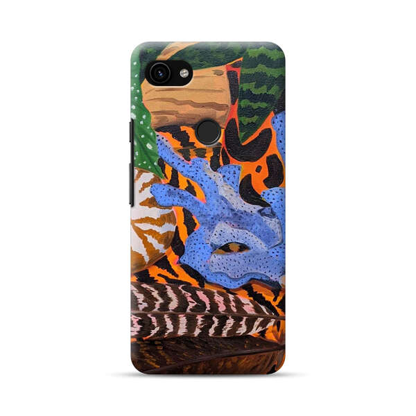 Tropical Coral Seashell Feathers on Tiger Pattern Google Pixel 3a XL Hard Case