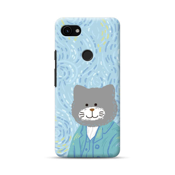 Whimsical Gray Cat with Starry Night Background Google Pixel 3a XL Hard Case