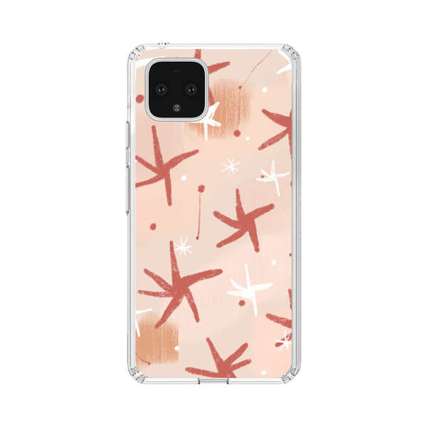 Abstract Star Pattern Red and White on Beige Background Google Pixel 4 Case