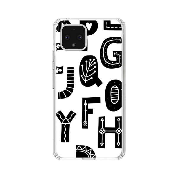 Black and White Hand-Drawn Alphabet Letters Pattern Google Pixel 4 Case