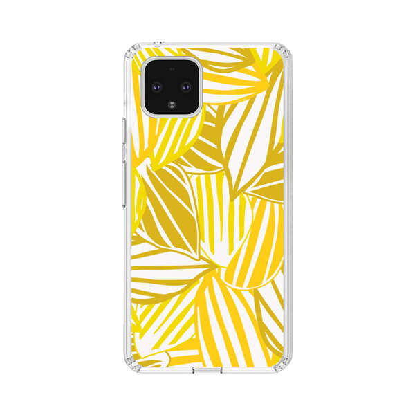Bright Yellow Striped Tropical Leaves Pattern Google Pixel 4 Case