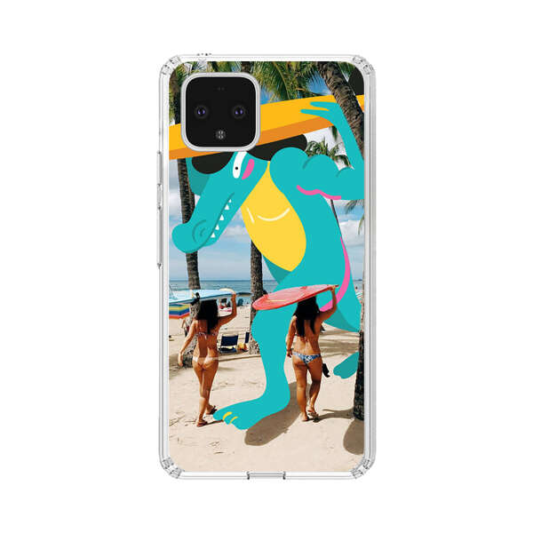 Cartoon Alligator Carrying Surfboards on Beach Google Pixel 4 Case