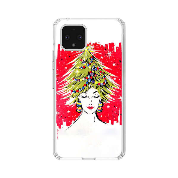 Christmas Tree Hair Woman Red Background Google Pixel 4 Case