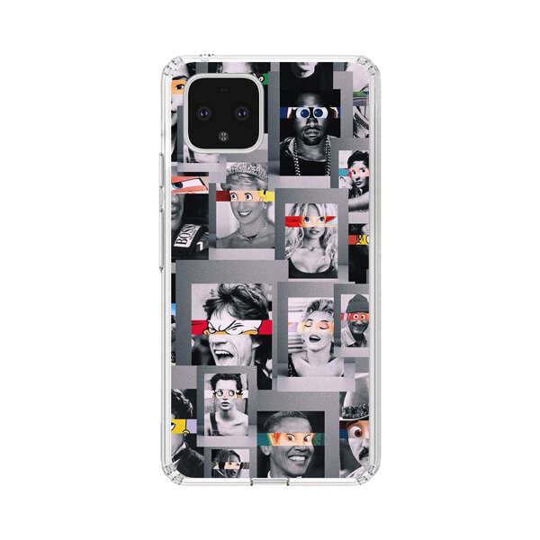 Creative Collage of Iconic Black and White Portraits with Cartoon Eyes Google Pixel 4 Case