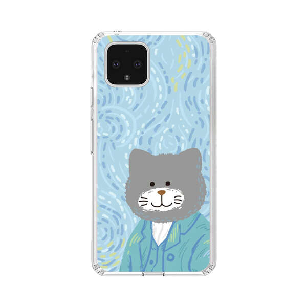 Whimsical Gray Cat with Starry Night Background Google Pixel 4 Case