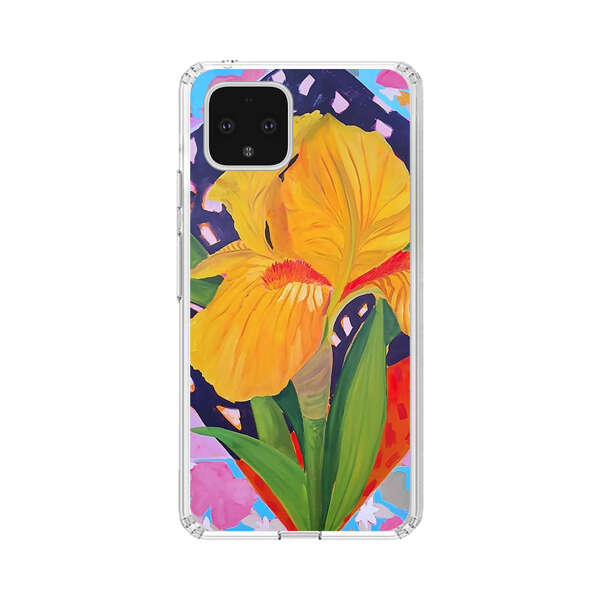 Yellow Iris Flower with Colorful Patchwork Background Google Pixel 4 Case