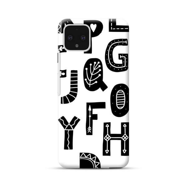 Black and White Hand-Drawn Alphabet Letters Pattern Google Pixel 4 Hard Case