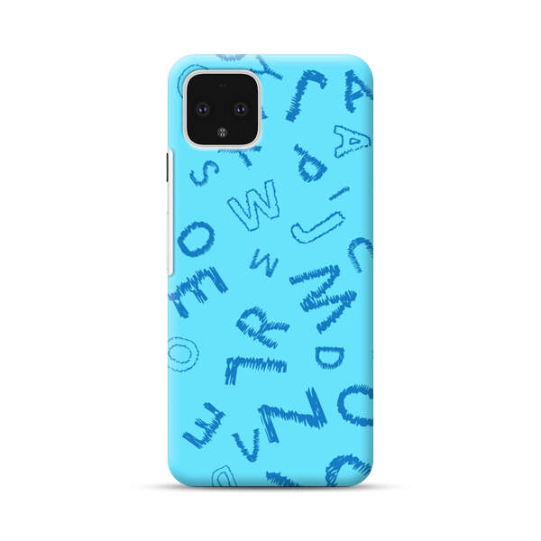 Blue background with random sketched alphabet letters Google Pixel 4 Hard Case