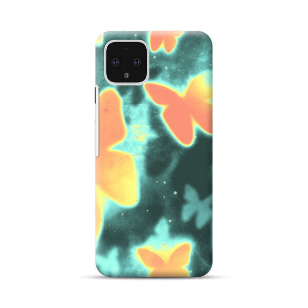 Bright Glowing Orange Butterflies Blue Background Google Pixel 4 Hard Case