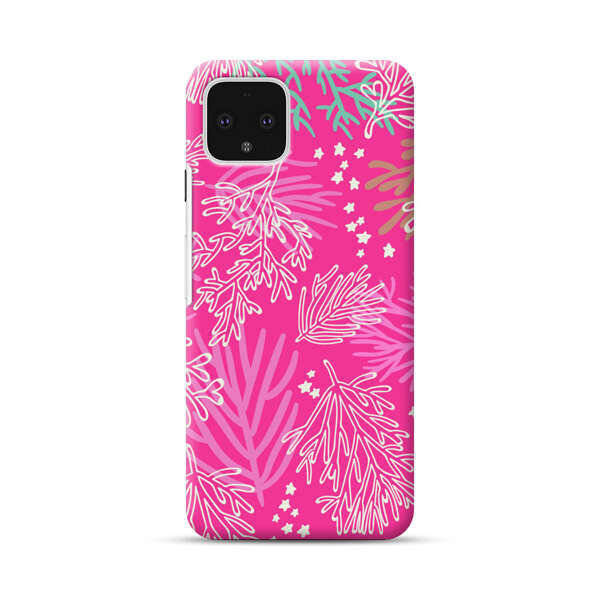 Bright Pink Tropical Leaf Pattern Google Pixel 4 Hard Case