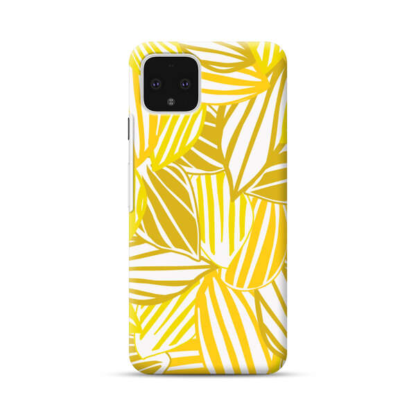 Bright Yellow Striped Tropical Leaves Pattern Google Pixel 4 Hard Case