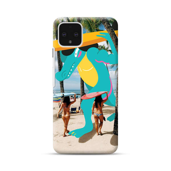Cartoon Alligator Carrying Surfboards on Beach Google Pixel 4 Hard Case