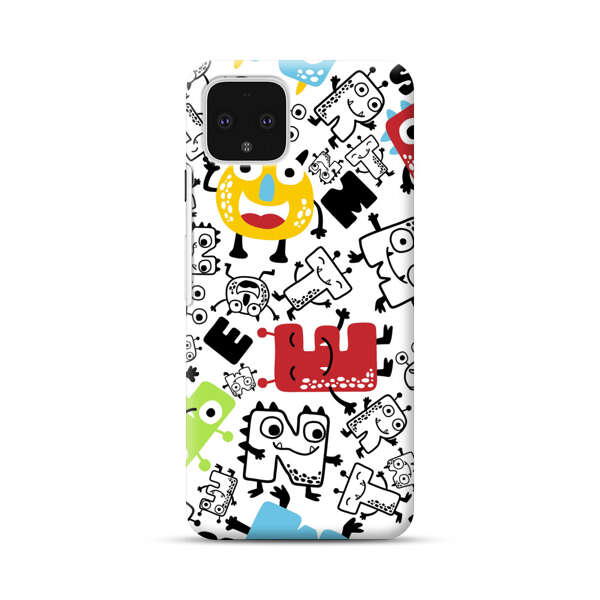 Colorful Cartoon Monsters Letters Pattern Google Pixel 4 Hard Case