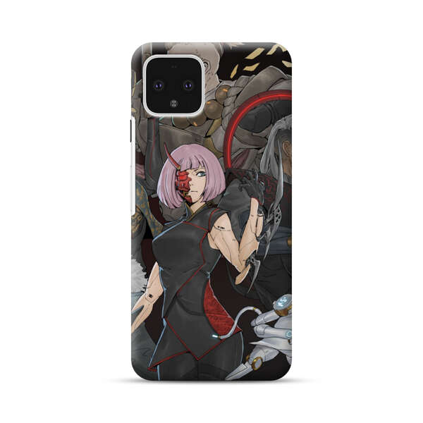 Futuristic Cyberpunk Warriors and Robotic Cat in Dynamic Pose Google Pixel 4 Hard Case
