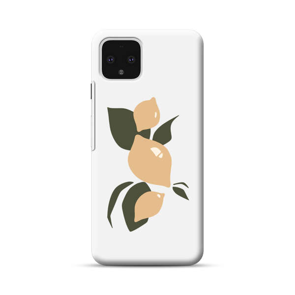 Minimalistic Beige Lemons with Green Leaves Google Pixel 4 Hard Case
