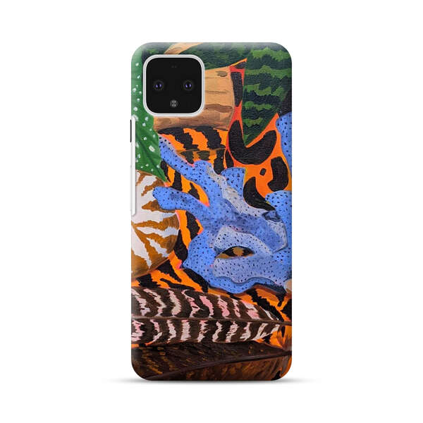 Tropical Coral Seashell Feathers on Tiger Pattern Google Pixel 4 Hard Case