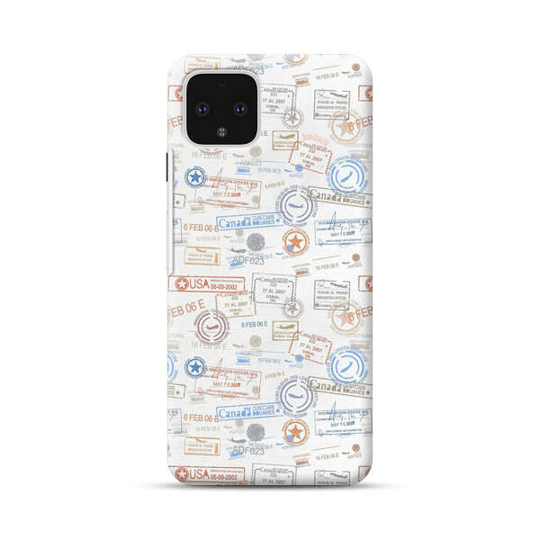 Vintage Passport Stamps Pattern Google Pixel 4 Hard Case