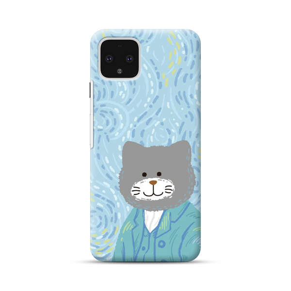 Whimsical Gray Cat with Starry Night Background Google Pixel 4 Hard Case