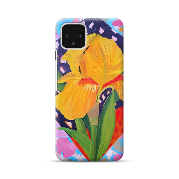 Yellow Iris Flower with Colorful Patchwork Background Google Pixel 4 Hard Case