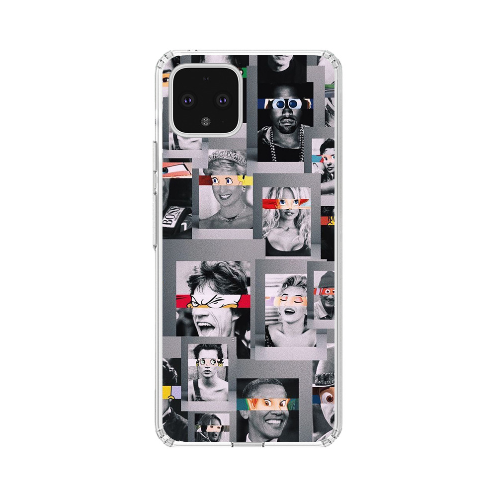 Creative Collage of Iconic Black and White Portraits with Cartoon Eyes Google Pixel 4 XL Case