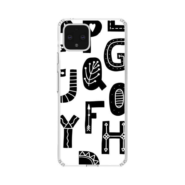 Black and White Hand-Drawn Alphabet Letters Pattern Google Pixel 4 XL Case