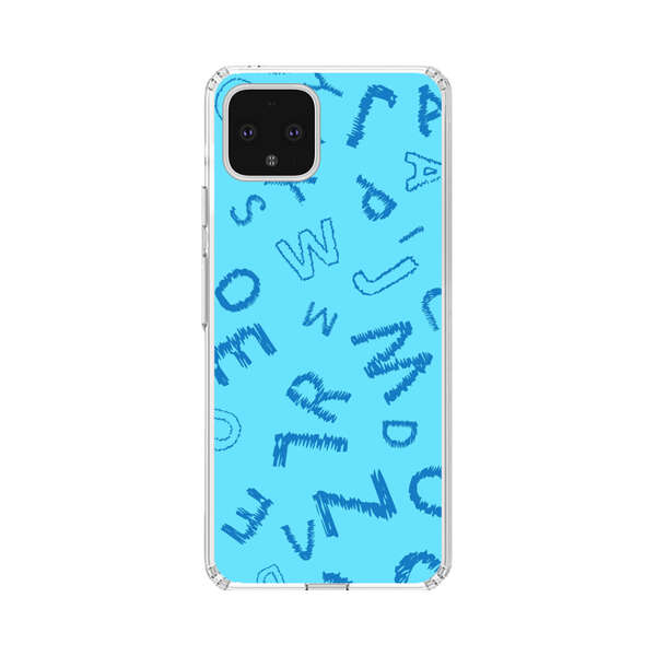 Blue background with random sketched alphabet letters Google Pixel 4 XL Case