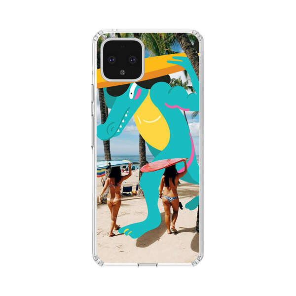 Cartoon Alligator Carrying Surfboards on Beach Google Pixel 4 XL Case