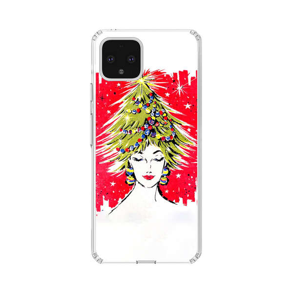 Christmas Tree Hair Woman Red Background Google Pixel 4 XL Case