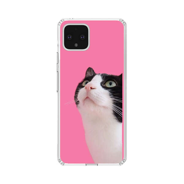 Curious Black and White Cat on Pink Background Google Pixel 4 XL Case