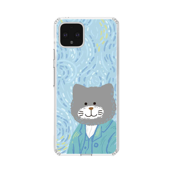 Whimsical Gray Cat with Starry Night Background Google Pixel 4 XL Case