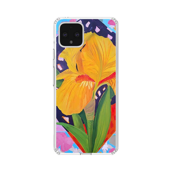 Yellow Iris Flower with Colorful Patchwork Background Google Pixel 4 XL Case