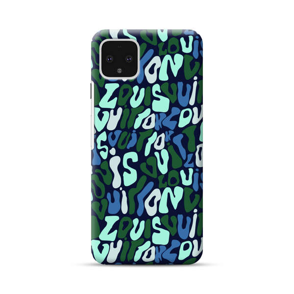 Abstract Layered Text Pattern in Blue and Green Google Pixel 4 XL Hard Case